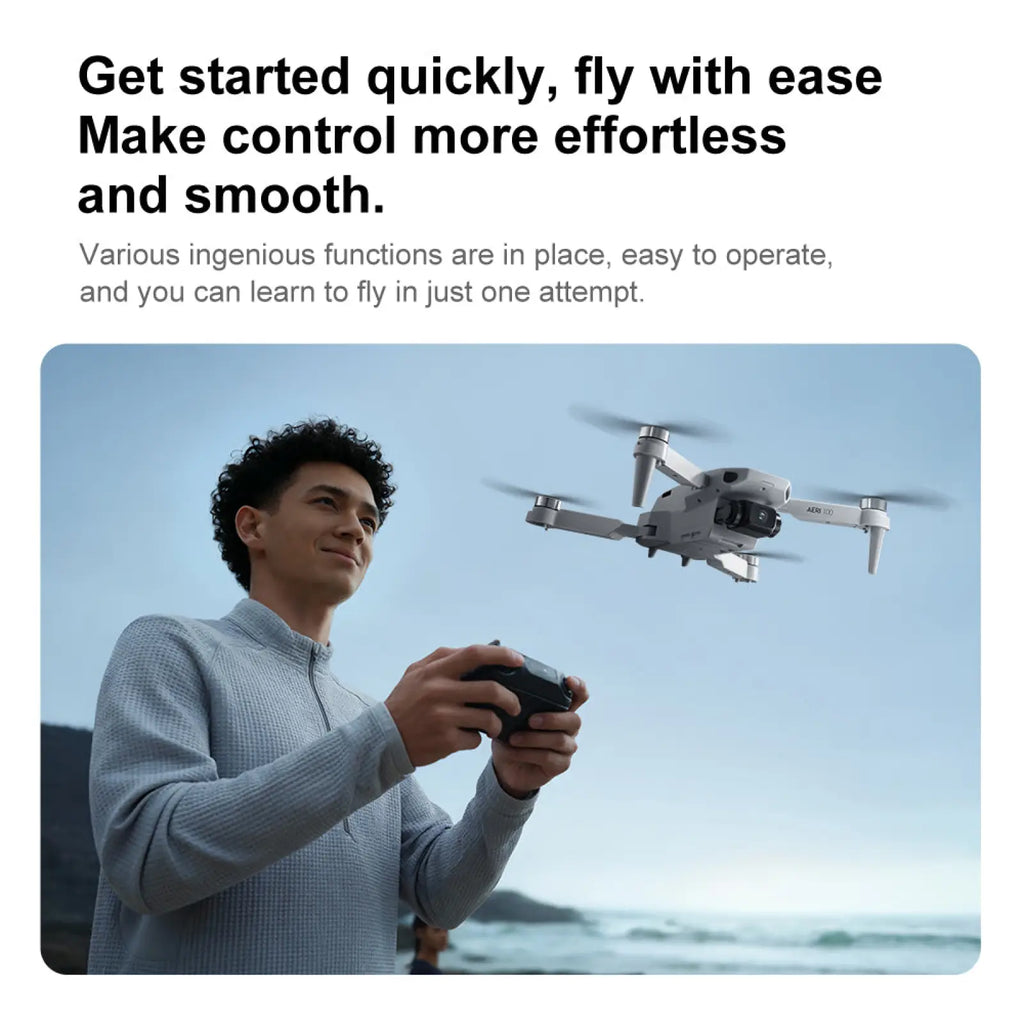 White dji mini 3 pro quadcopter drone with front camera and 4.5 inch screen dual power supply