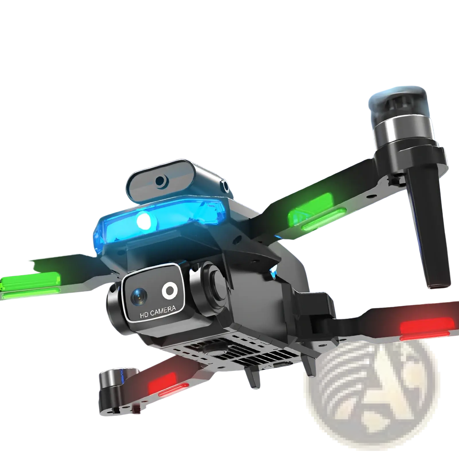 Black and silver quadcopter drone lf635 with dual cameras foldable design and led lights on its arms