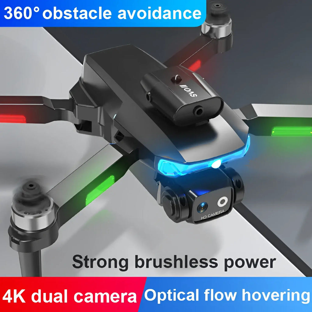 Black foldable quadcopter drone lf635 with dual camera and led lights on arms and front for toy use