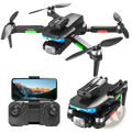 Black foldable quadcopter drone lf635 dual camera with blue and green led lights model x33 pro by svoy shown from back side