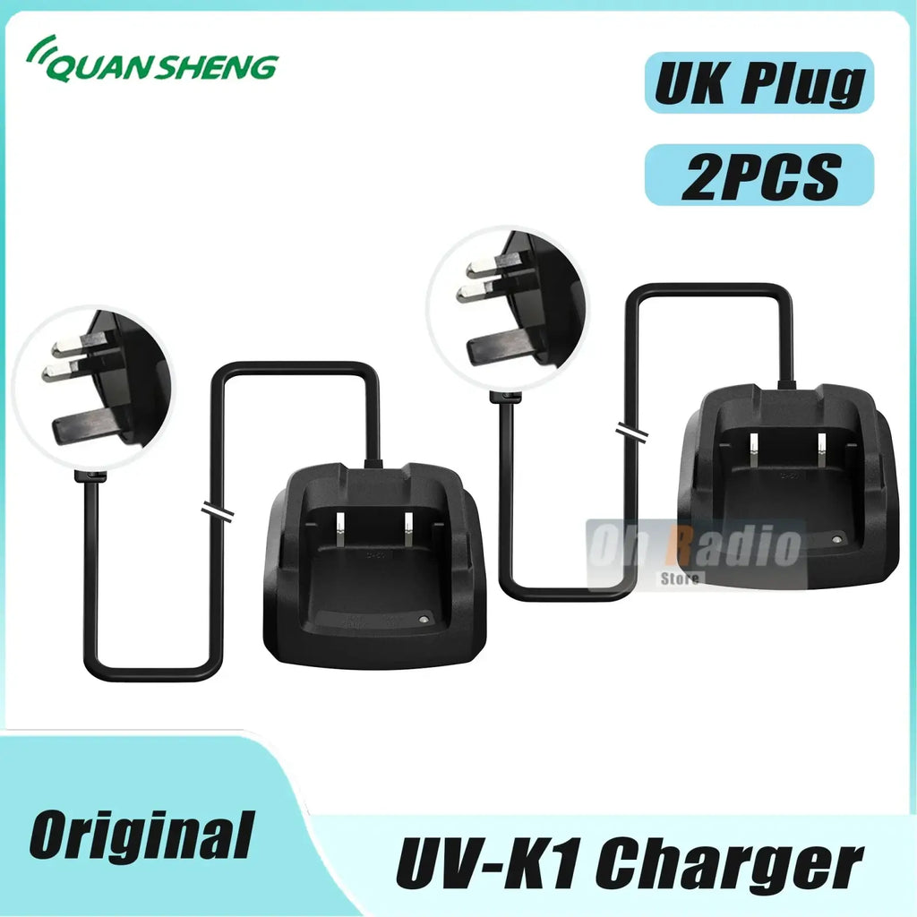 Black plastic quansheng uv-k1 desktop charger with uk plug green light indicator for two devices