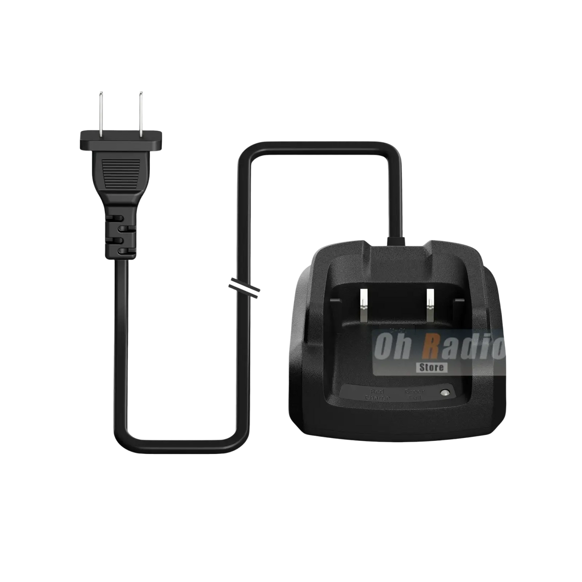 Black plastic quansheng uv-k1 desktop charger with us plug coiled cord and green light indicator