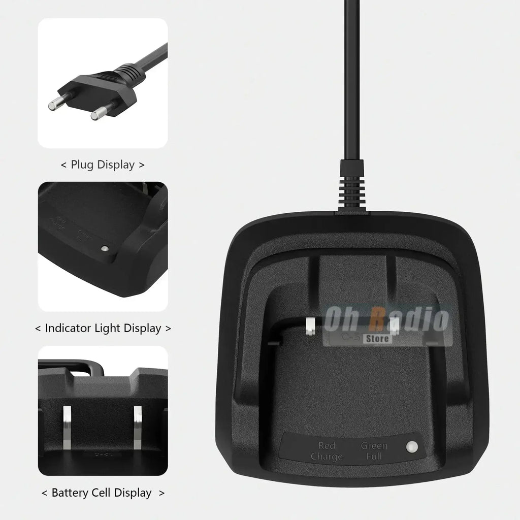 Black plastic quansheng uv-k1 desktop charger with green light indicator and power cord for radio batteries