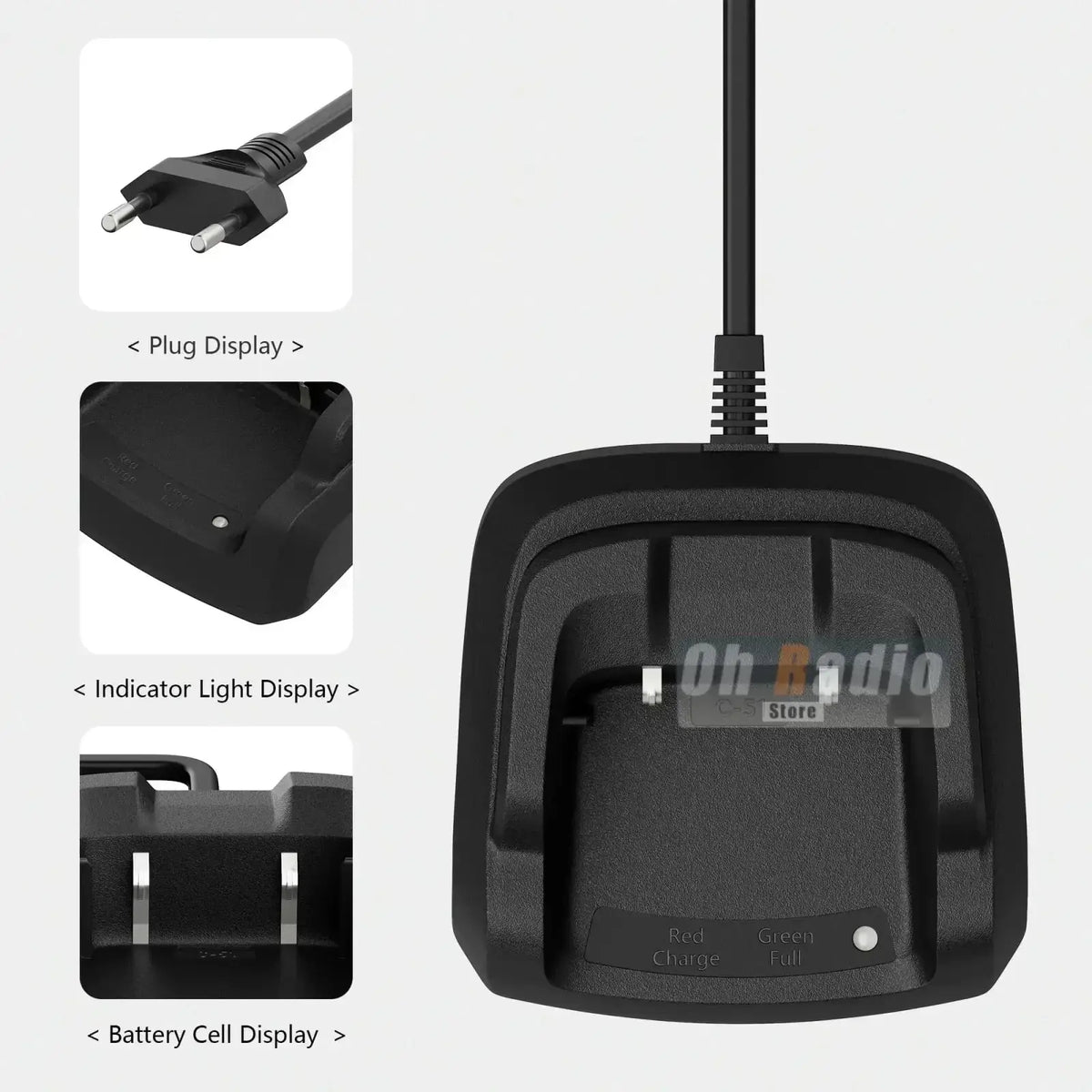Black plastic quansheng uv-k1 desktop charger with green light indicator and power cord for radio batteries