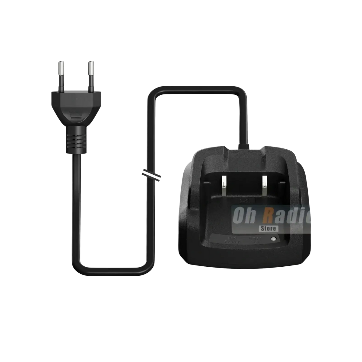 Black plastic quansheng uv-k1 desktop charger with eu plug coiled cable and green light indicator