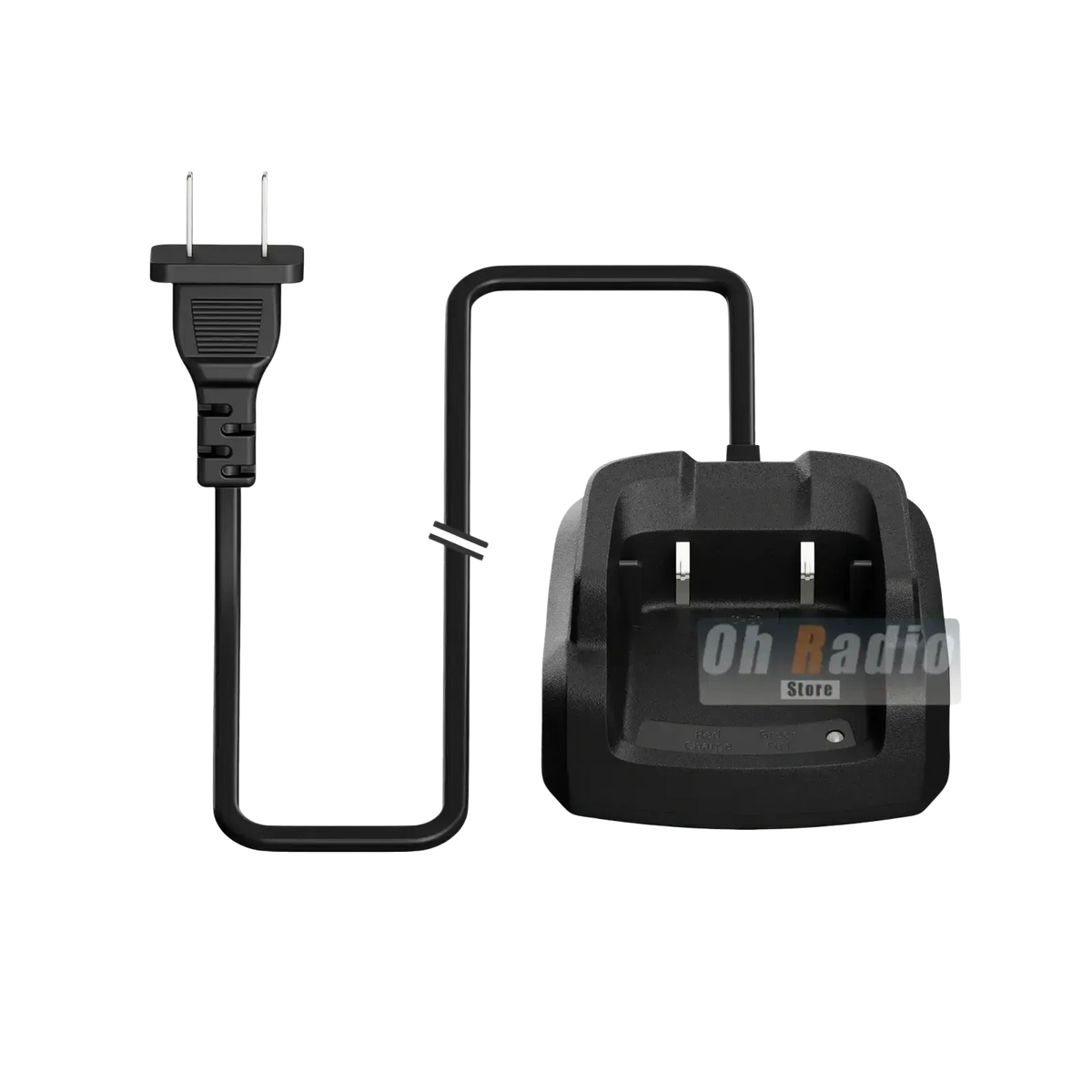 Black plastic quansheng uv-k1 desktop charger with us plug coiled cord and green light indicator