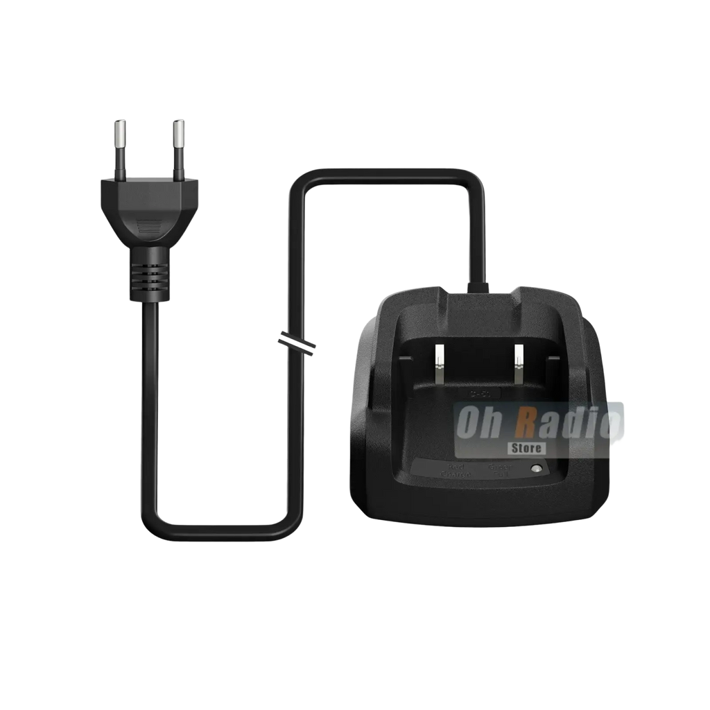 Black plastic quansheng uv-k1 desktop charger with eu plug coiled cable and green light indicator