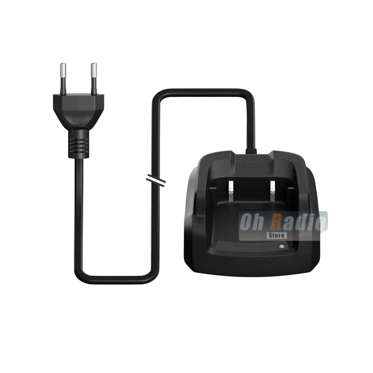 Black plastic quansheng uv-k1 desktop charger with eu plug coiled cable and green light indicator