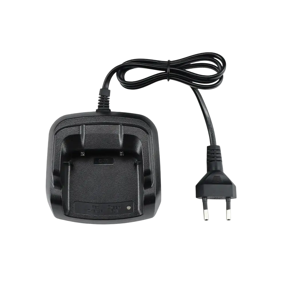 Black plastic Quansheng Uv-k5 charger base power adapter with european plug coiled cable and led indicator
