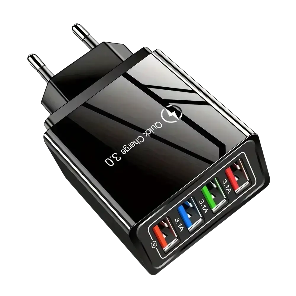 Black plastic quick charge usb wall charger with four colored ports and quick charge 3.0 for eu us plug use