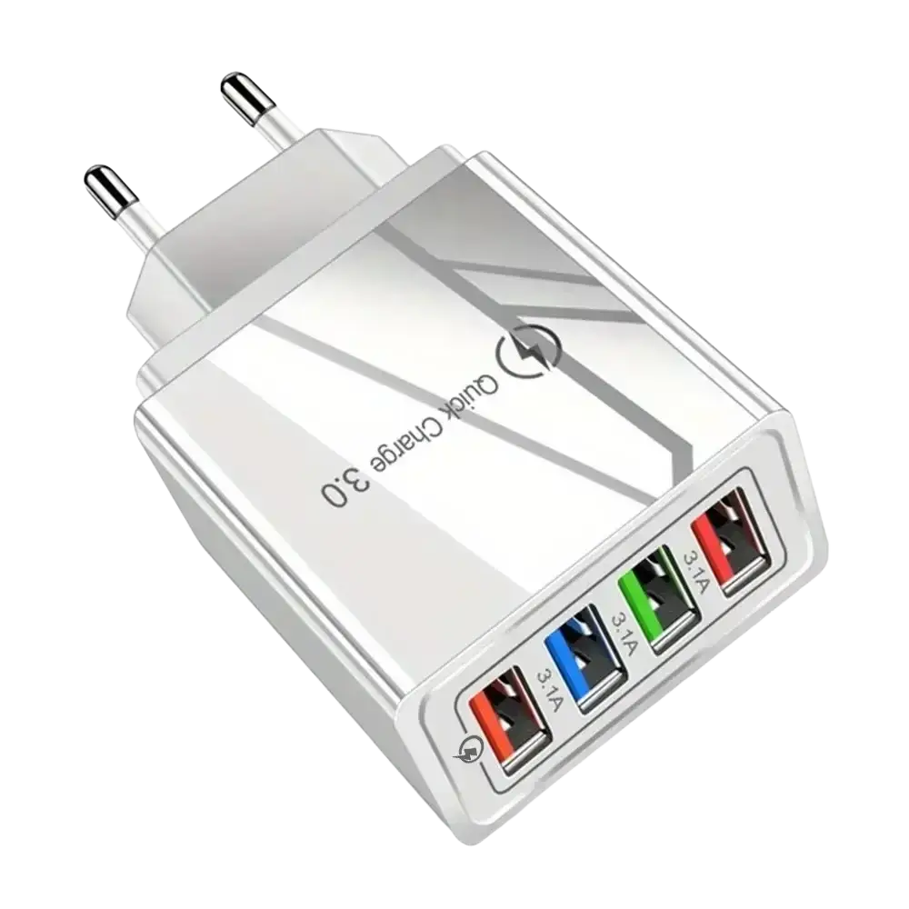 Silver quick charge 4-port usb wall charger with four colored quick charge 3.0 ports eu us plug