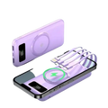 Lavender quick charge power bank with built-in display, li-polymer battery, and multiple micro usb cable attachments