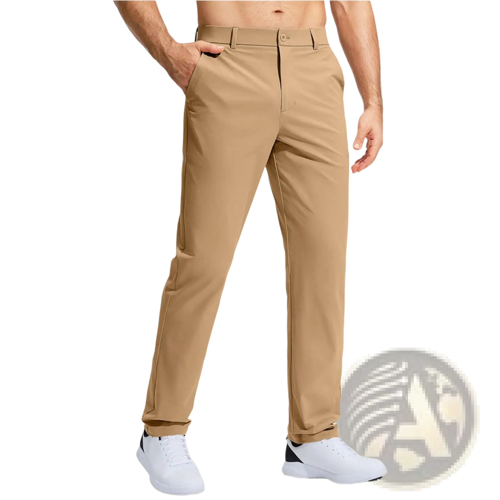 Khaki quick drying casual stretch pants slim fit with sleek modern design and subtle stitching details