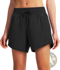Black quick drying lightweight running shorts with elastic waistband drawstring and sleek breathable fabric design