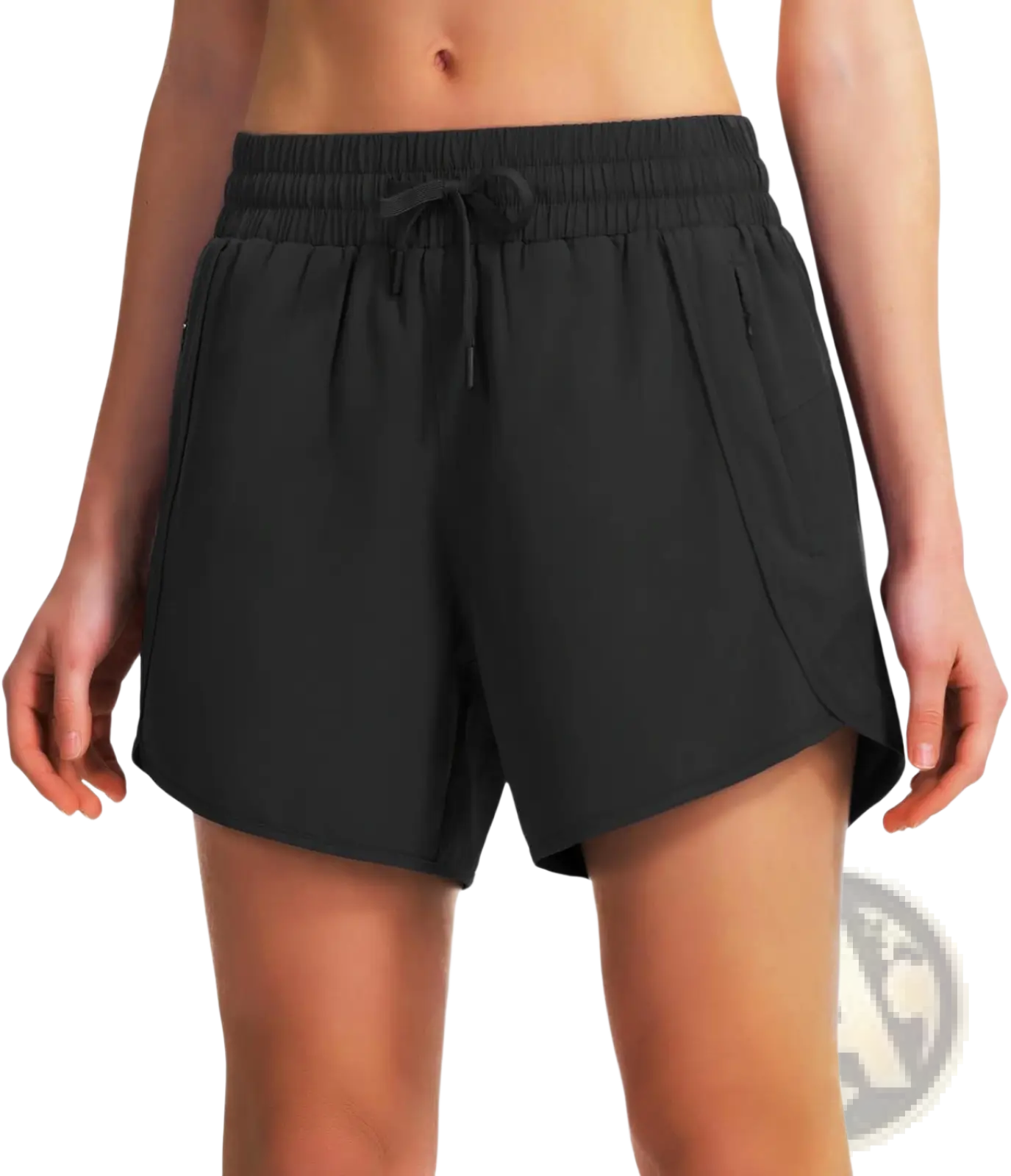 Black quick drying lightweight running shorts with elastic waistband drawstring and sleek breathable fabric design