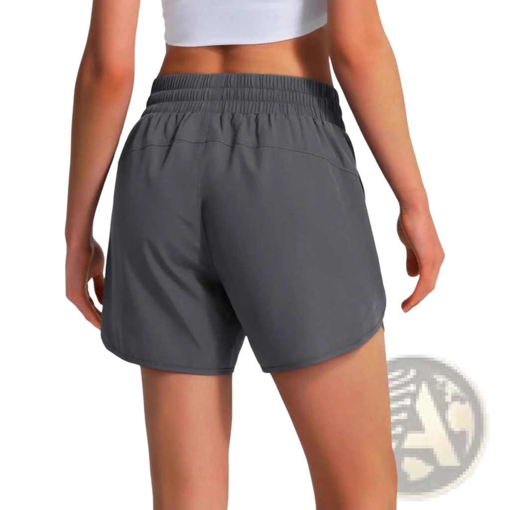Gray quick drying lightweight running shorts with elastic waistband and smooth breathable fabric for athletic use