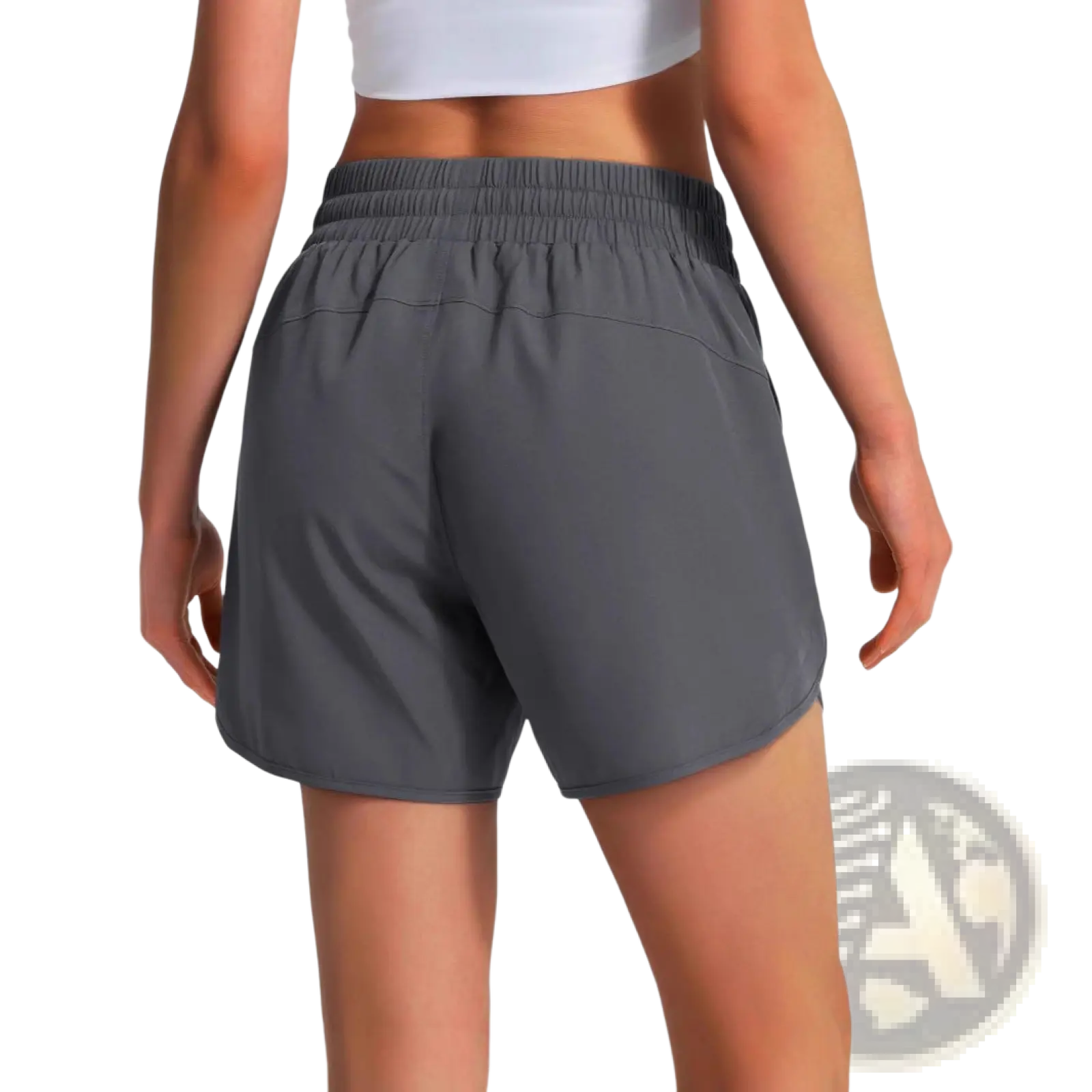 Gray quick drying lightweight running shorts with elastic waistband and smooth breathable fabric for athletic use