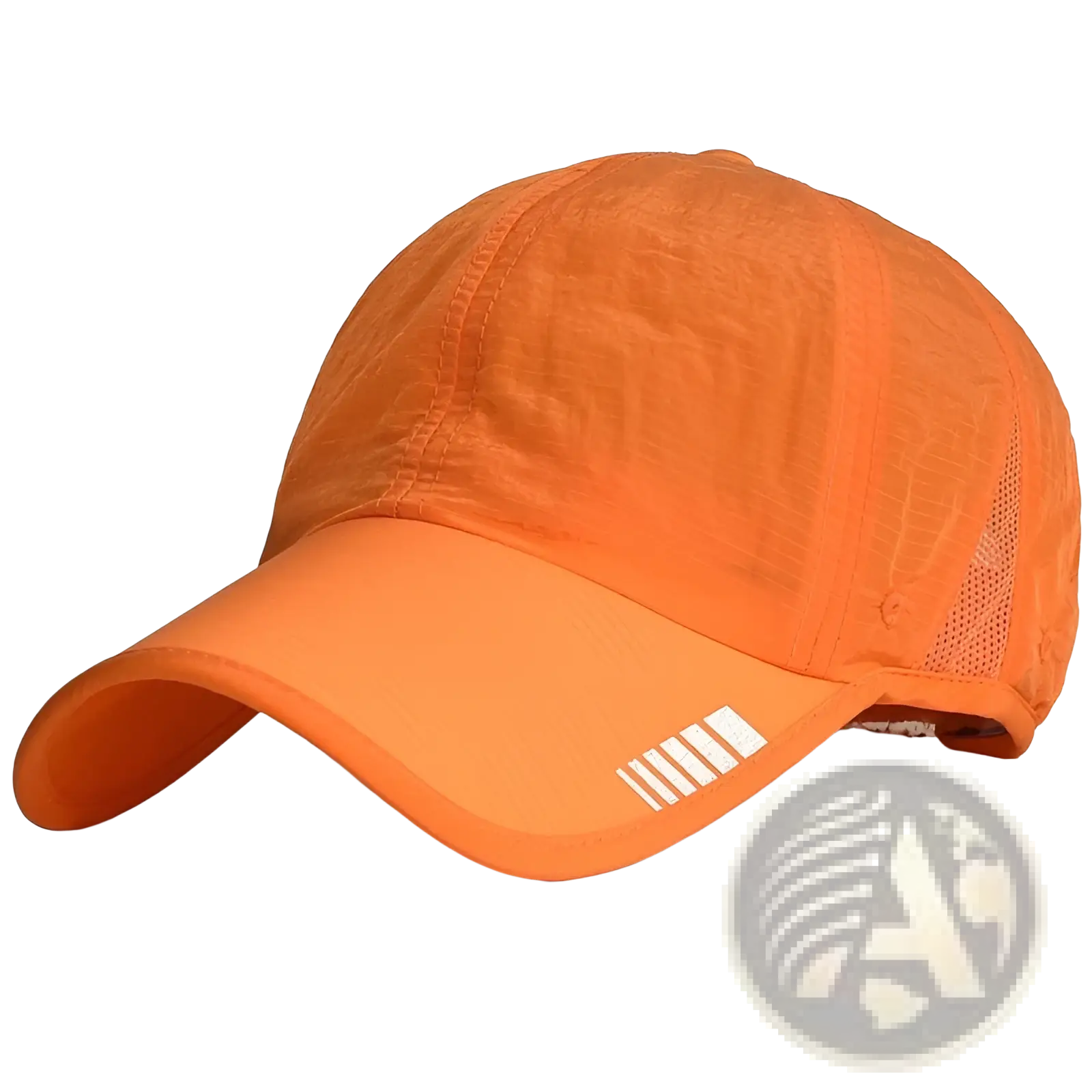 Bright orange quick-drying running hat with mesh back and white reflective stripes on the brim for sports sun protection