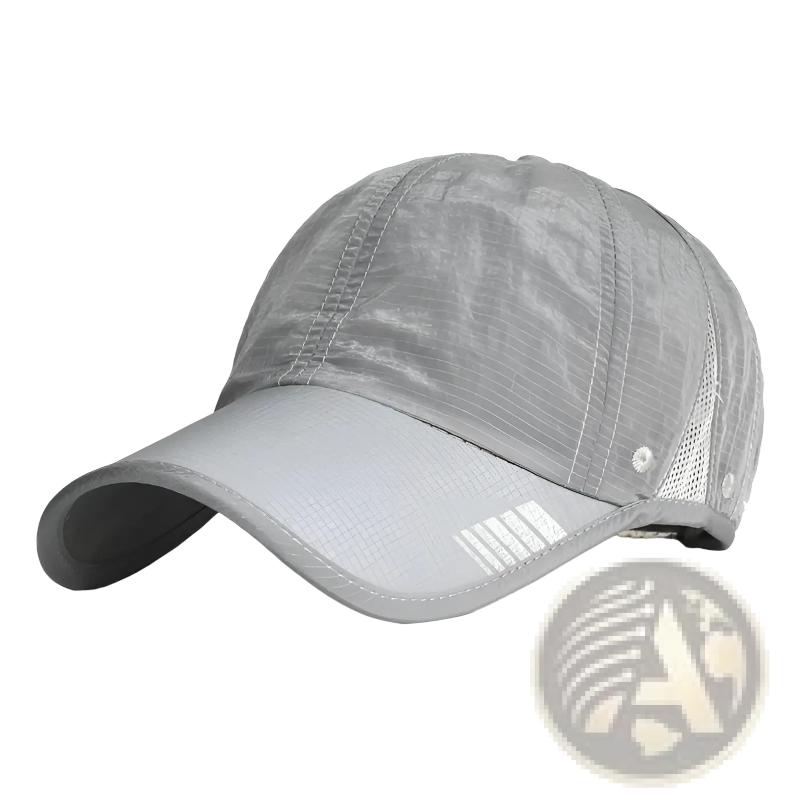 A light gray quick-drying running hat with breathable mesh back and subtle stitching details for sun protection