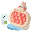 Cute beige bunny-shaped pop-it fidget toy with pink bubbles and orange accents in quick push game console set