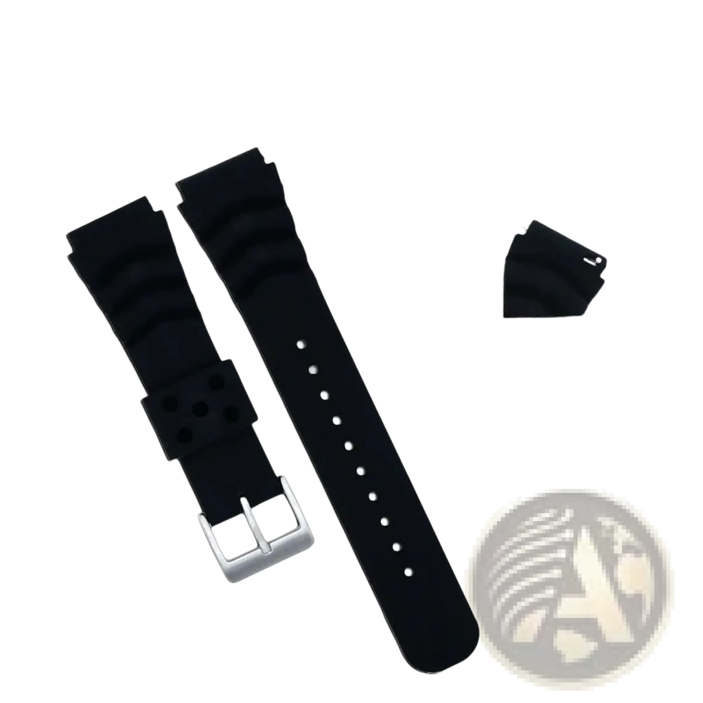 Quick release black silicone diver watch strap with silver 316L stainless steel buckle and quick release mechanism