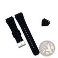 Quick release black silicone diver watch strap with silver 316L stainless steel buckle and quick release mechanism