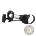 Black and silver quick release rv bike rack strap frame holder with serrated clamp for secure handlebar mounting