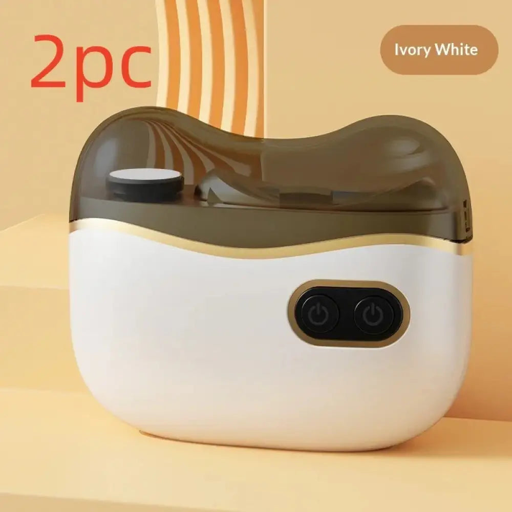 Ivory white and translucent brown plastic charging case with gold trim for safe rechargeable electric nail clipper and trimmer