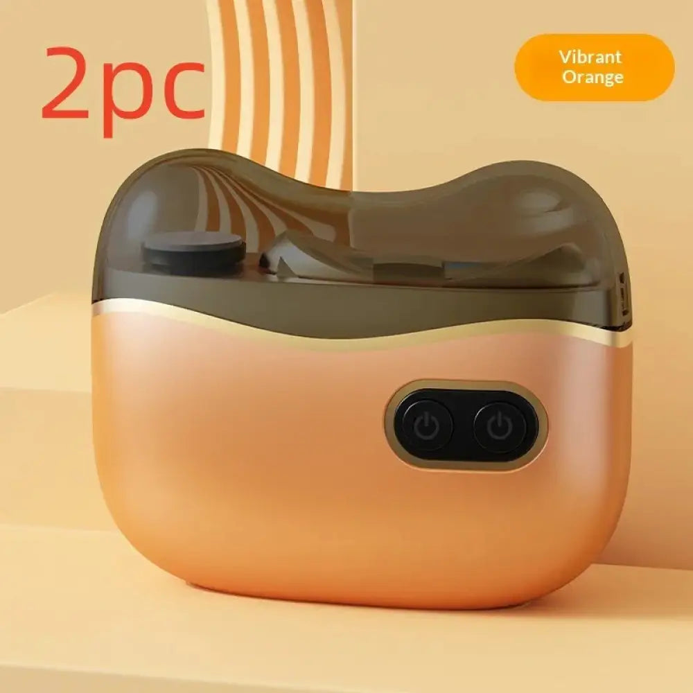 Vibrant orange wireless earbud charging case with glossy finish and black buttons for safe rechargeable nail clipper and trimmer