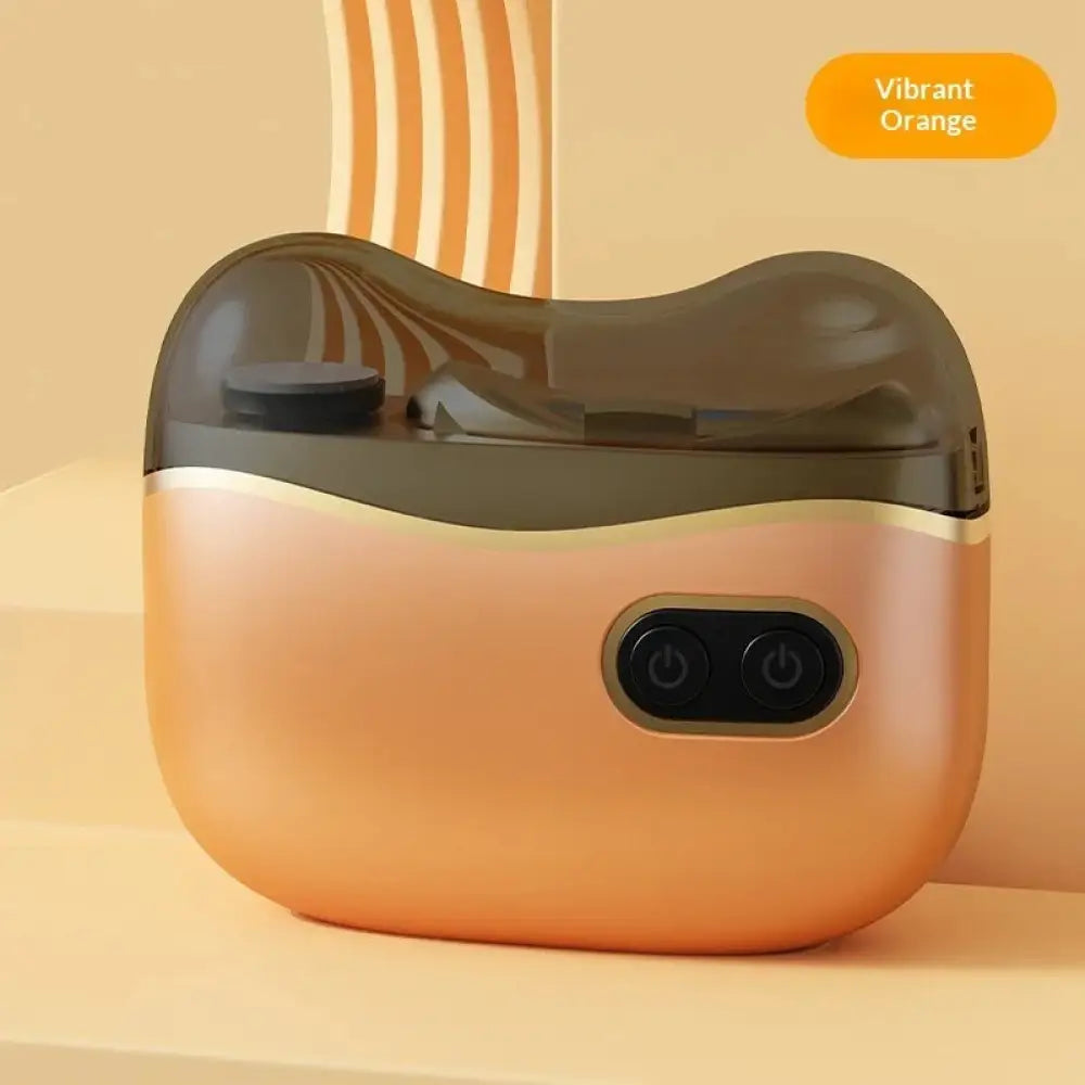 Safe rechargeable electric nail clipper trimmer with vibrant orange wireless earbud charging case and black control buttons