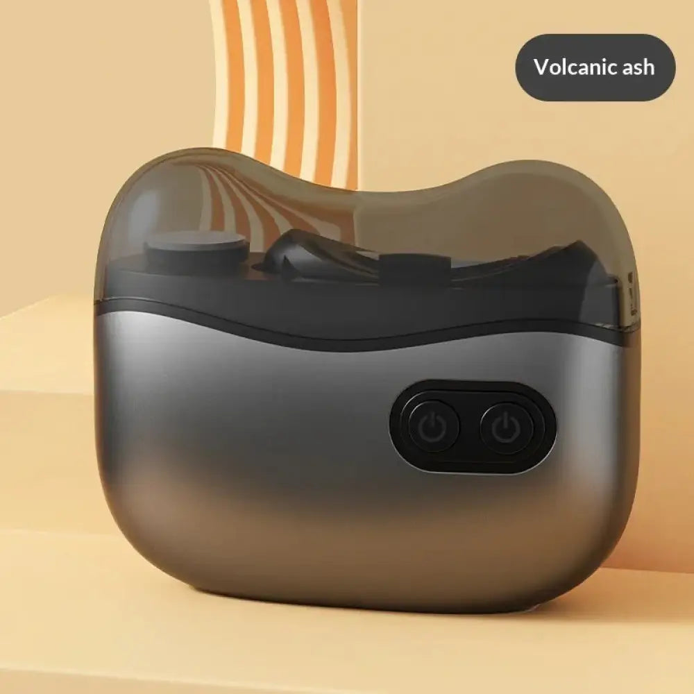 Safe rechargeable electric nail clipper and trimmer with sleek matte gray and translucent black curved charging case