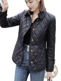 Black quilted cotton padded jacket slim fit with gold toned buttons for stylish warmth and comfort