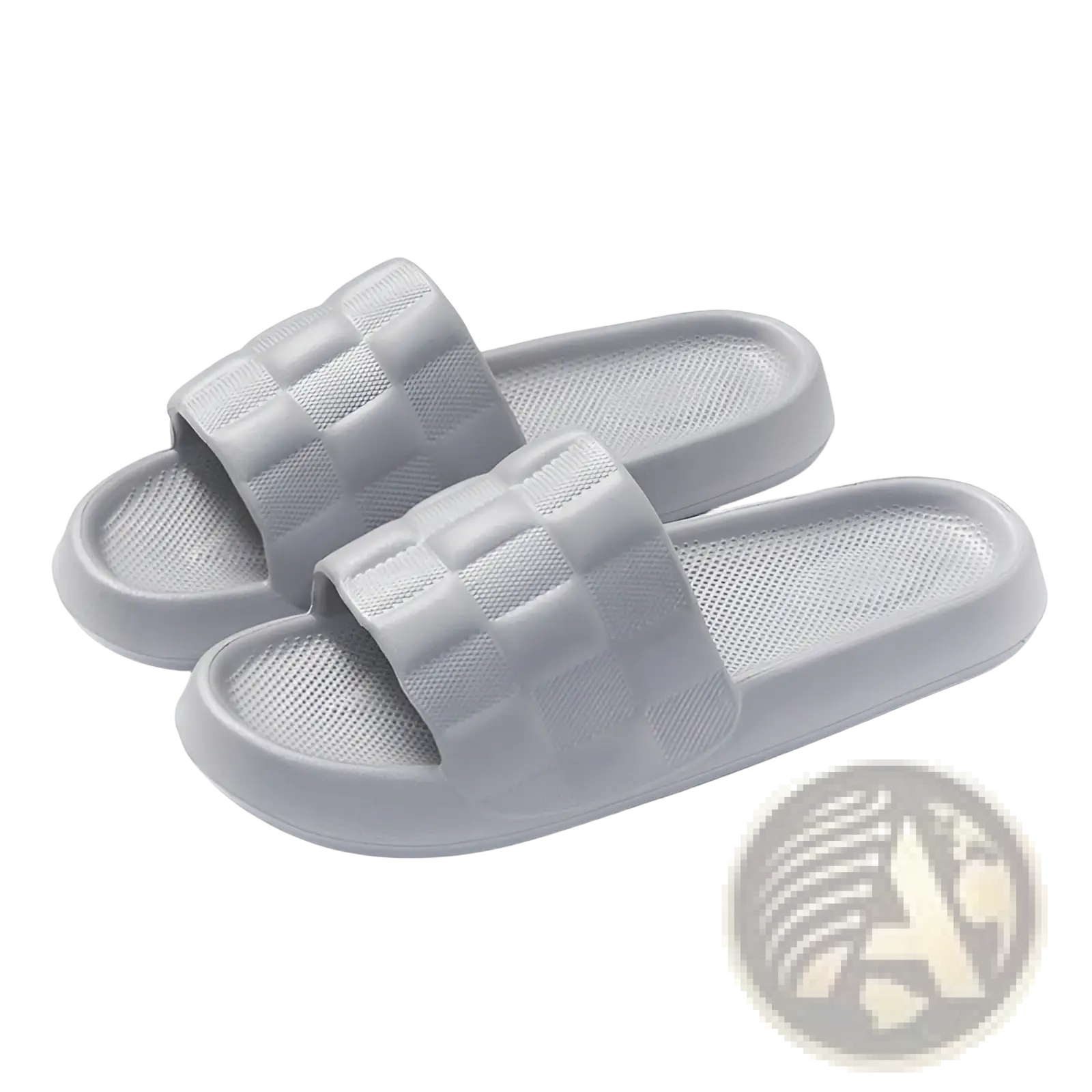 Light gray quilted eva soft sole breathable slide sandals with textured strap and perforated footbed