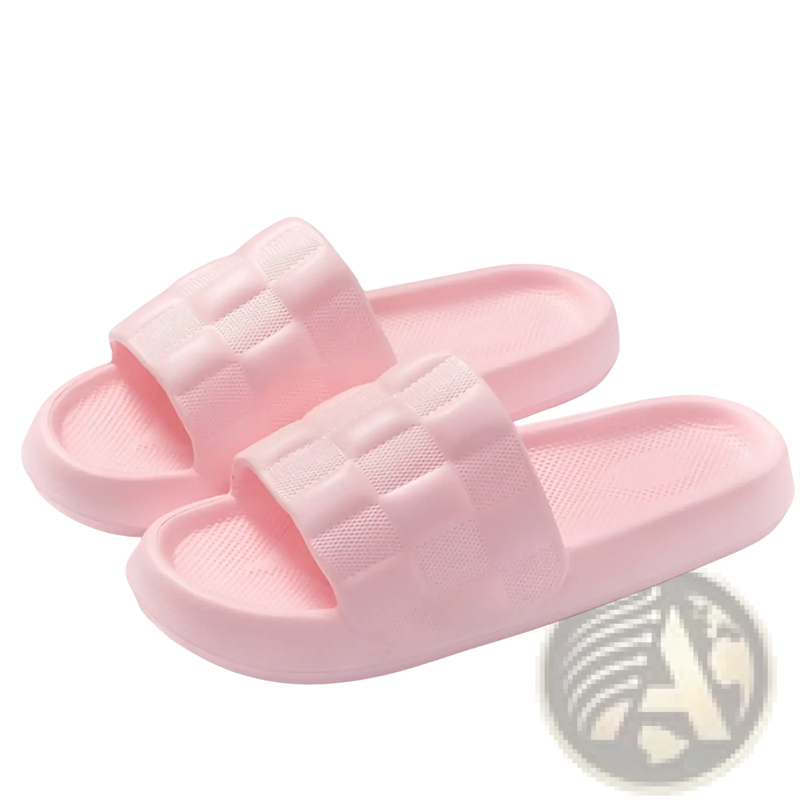 Pink quilted eva slide sandals with soft cushioned breathable sole for comfortable casual wear