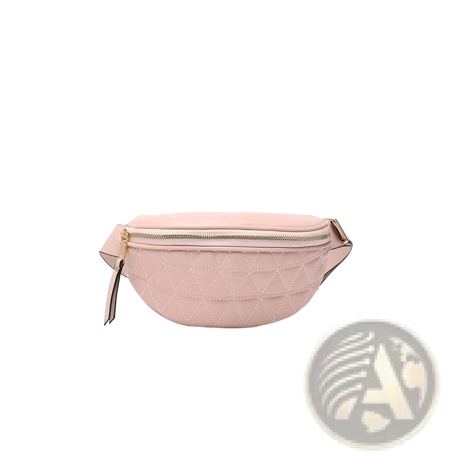 A soft pink quilted faux leather waist bag for women with a gold-tone zipper and matching tassel