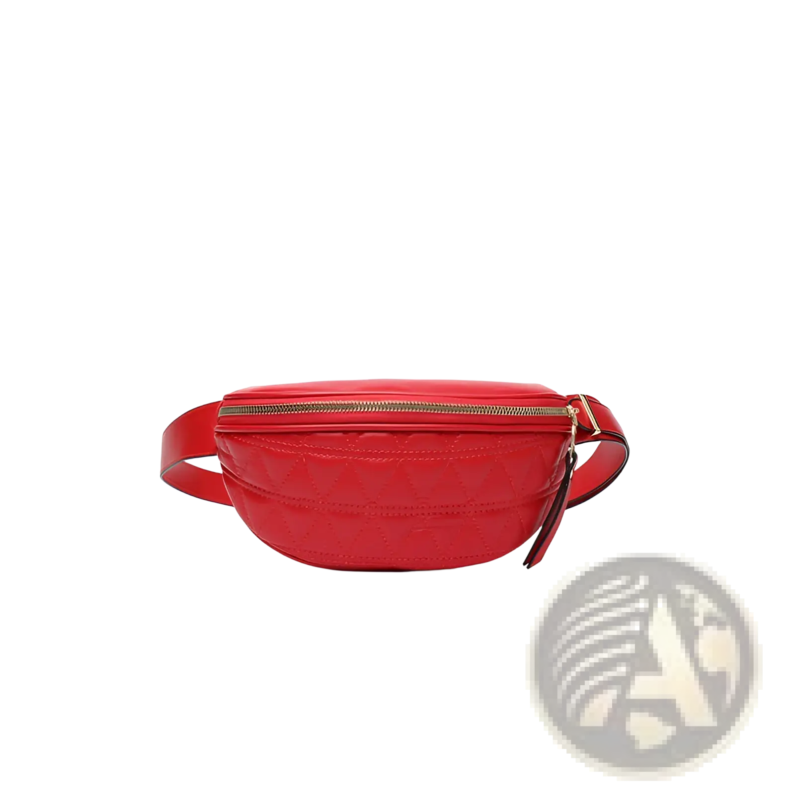 Vibrant red quilted faux leather waist bag for women with gold-tone zipper and matching strap
