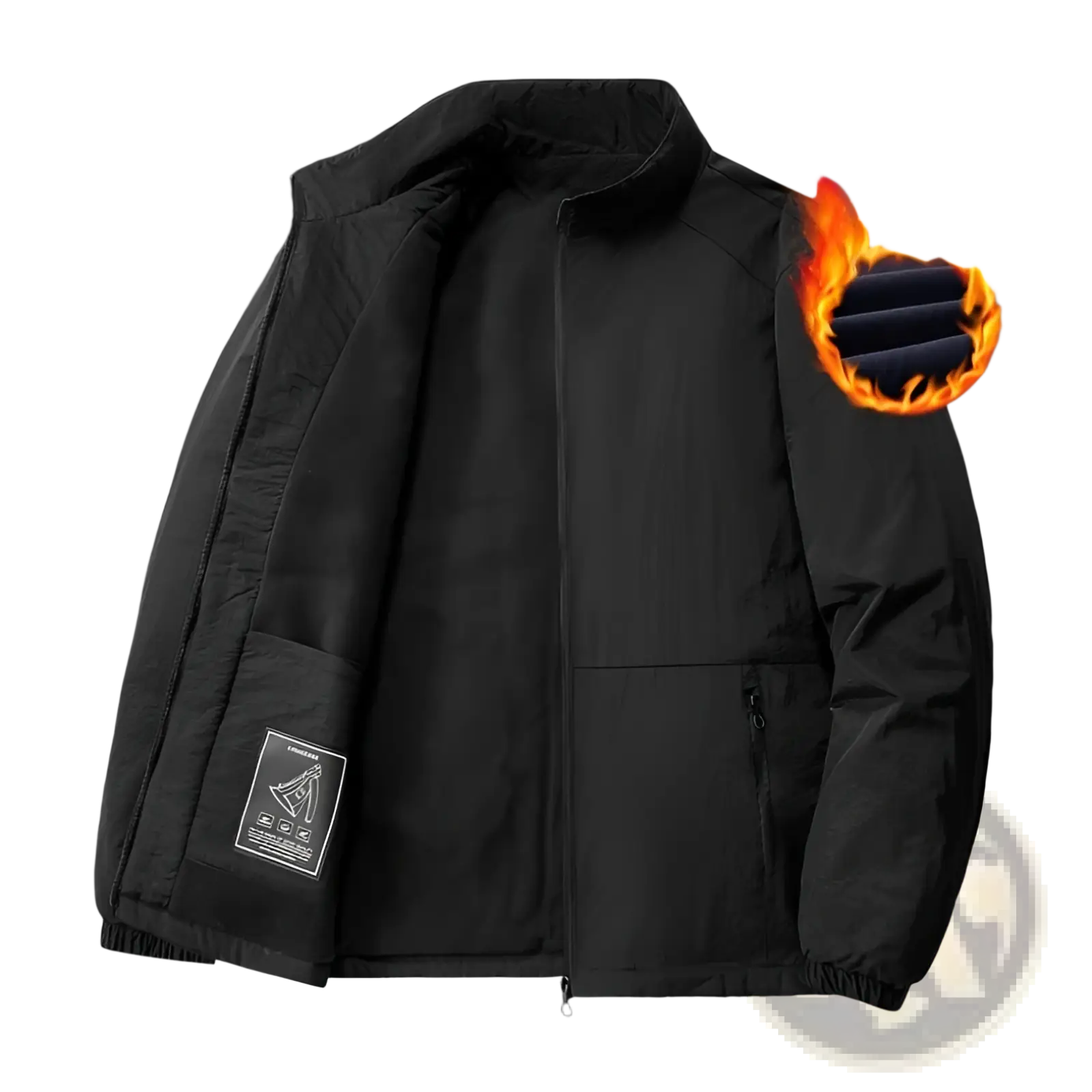 Black quilted fleece stand collar sports jacket with half-zip insulated exterior and plush fleece interior with elastic cuffs