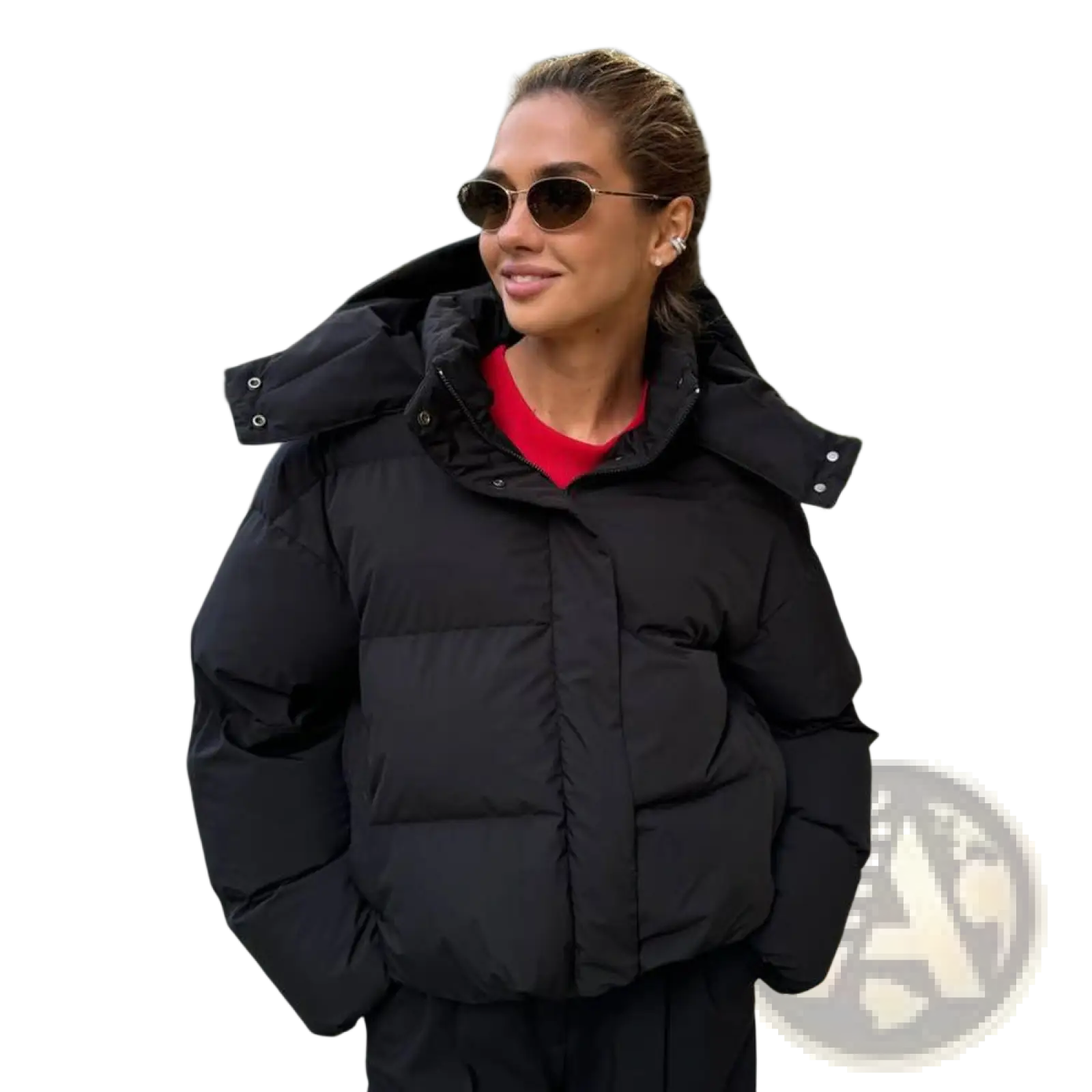 Black quilted hooded puffer jacket designed for warmth and style with a durable insulated outer material