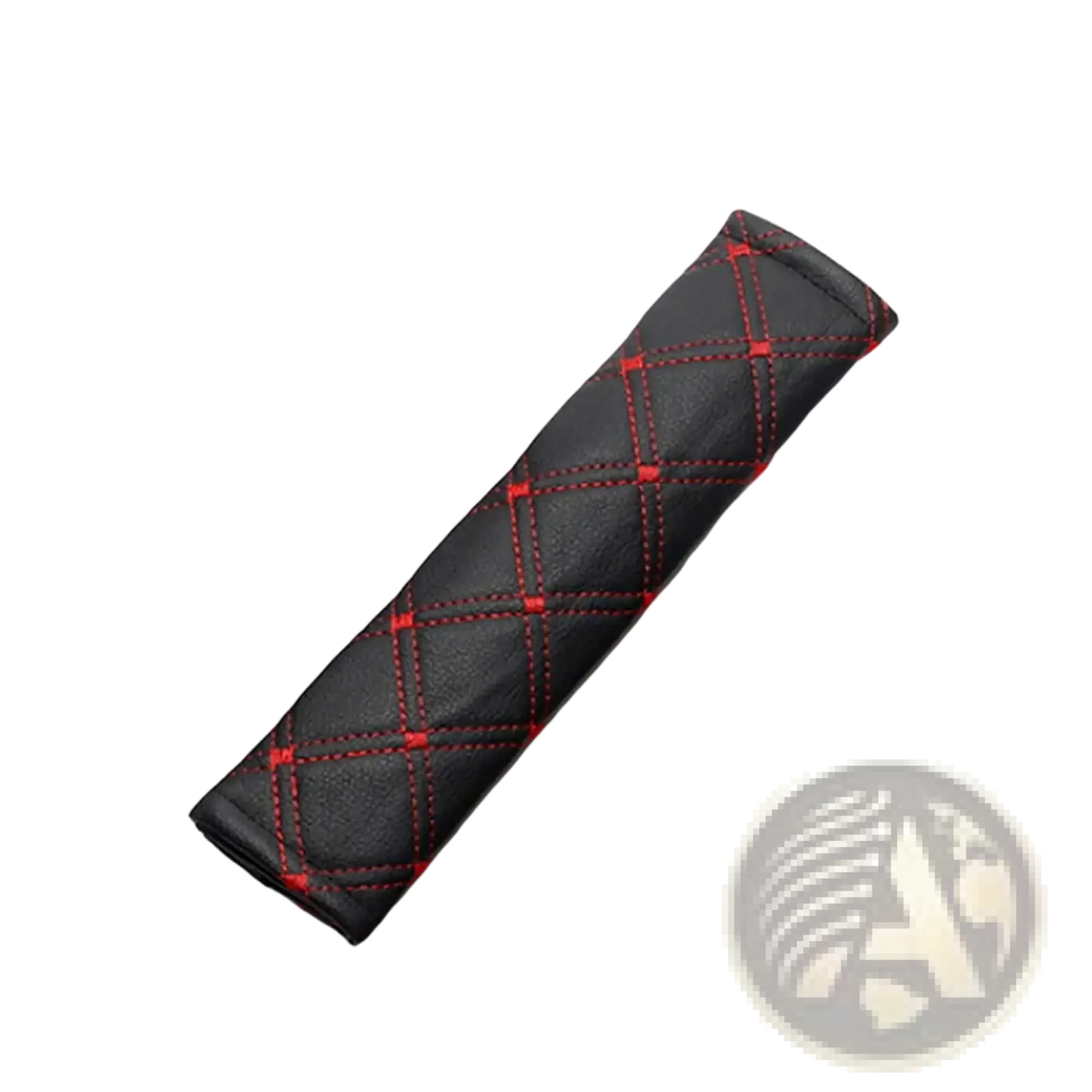 Black quilted leather car seat belt cover with red stitching for enhanced comfort and style in vehicles