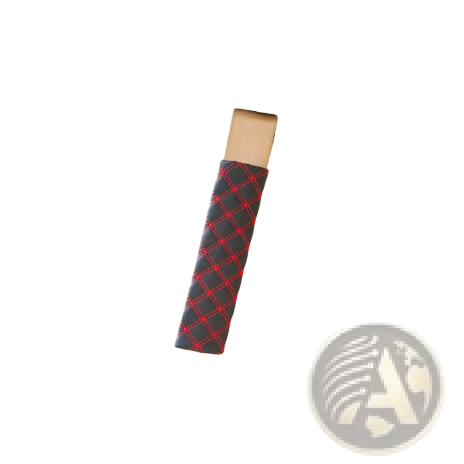 Red and black diamond-stitched leather car door handle cover matching quilted leather car seat belt cover red stitching