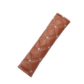 Brown quilted leather car seat belt pad with white stitching for comfortable vehicle safety belt use