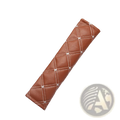Brown quilted leather car seat belt pad with white stitching for comfortable vehicle safety belt use