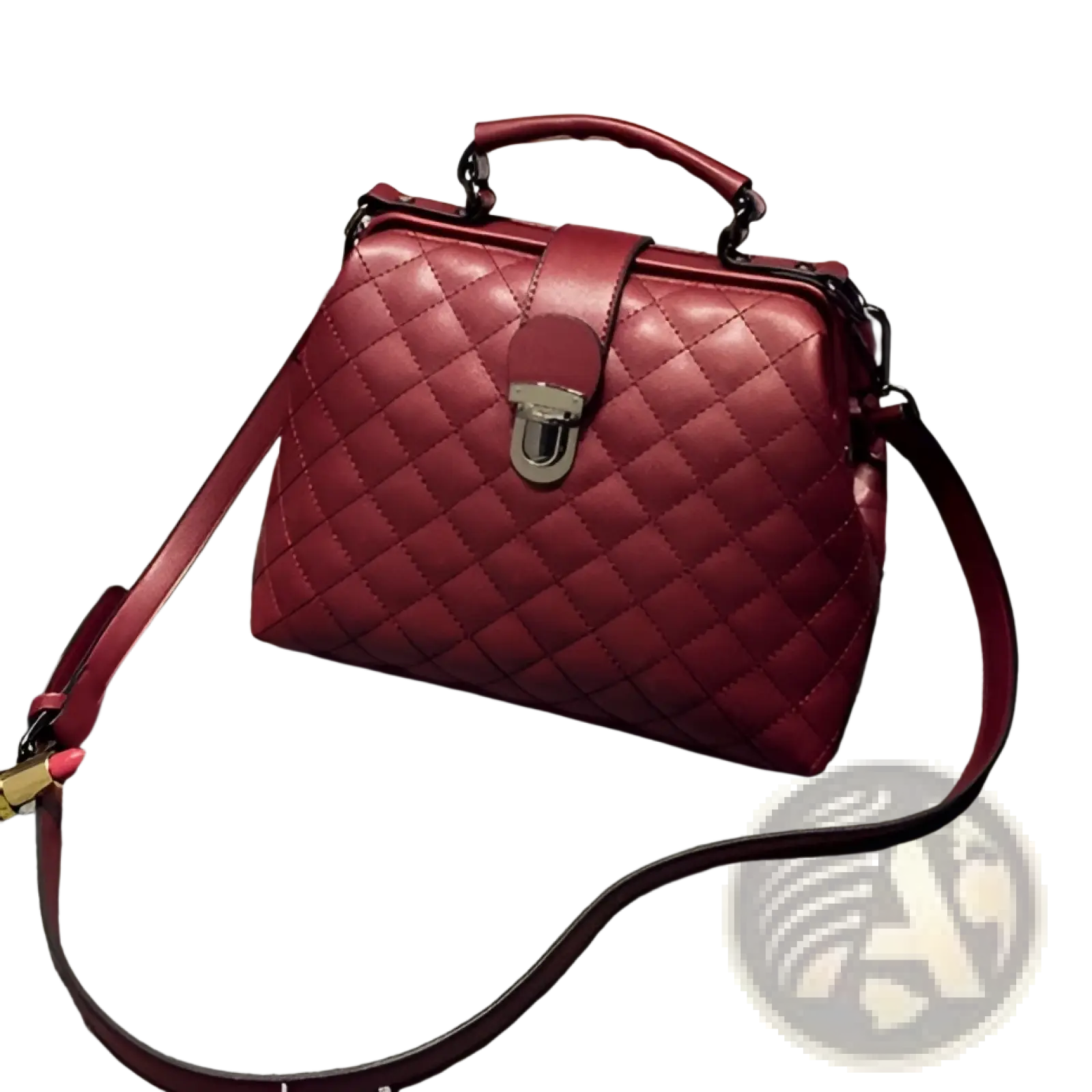 Red quilted leather retro doctor shoulder bag with silver-toned clasp and adjustable strap for versatile use