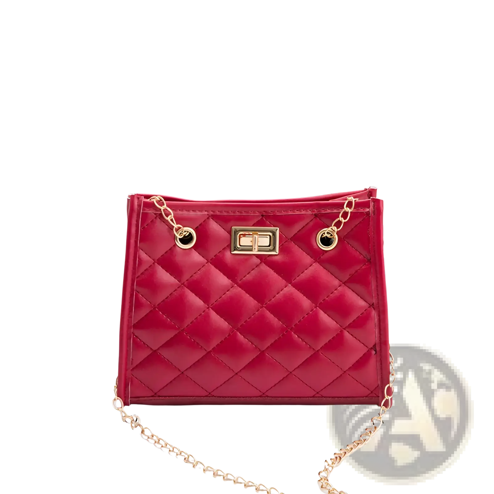 Quilted mini chain shoulder bag in red leather with gold-tone chain strap and rhombus clasp detail