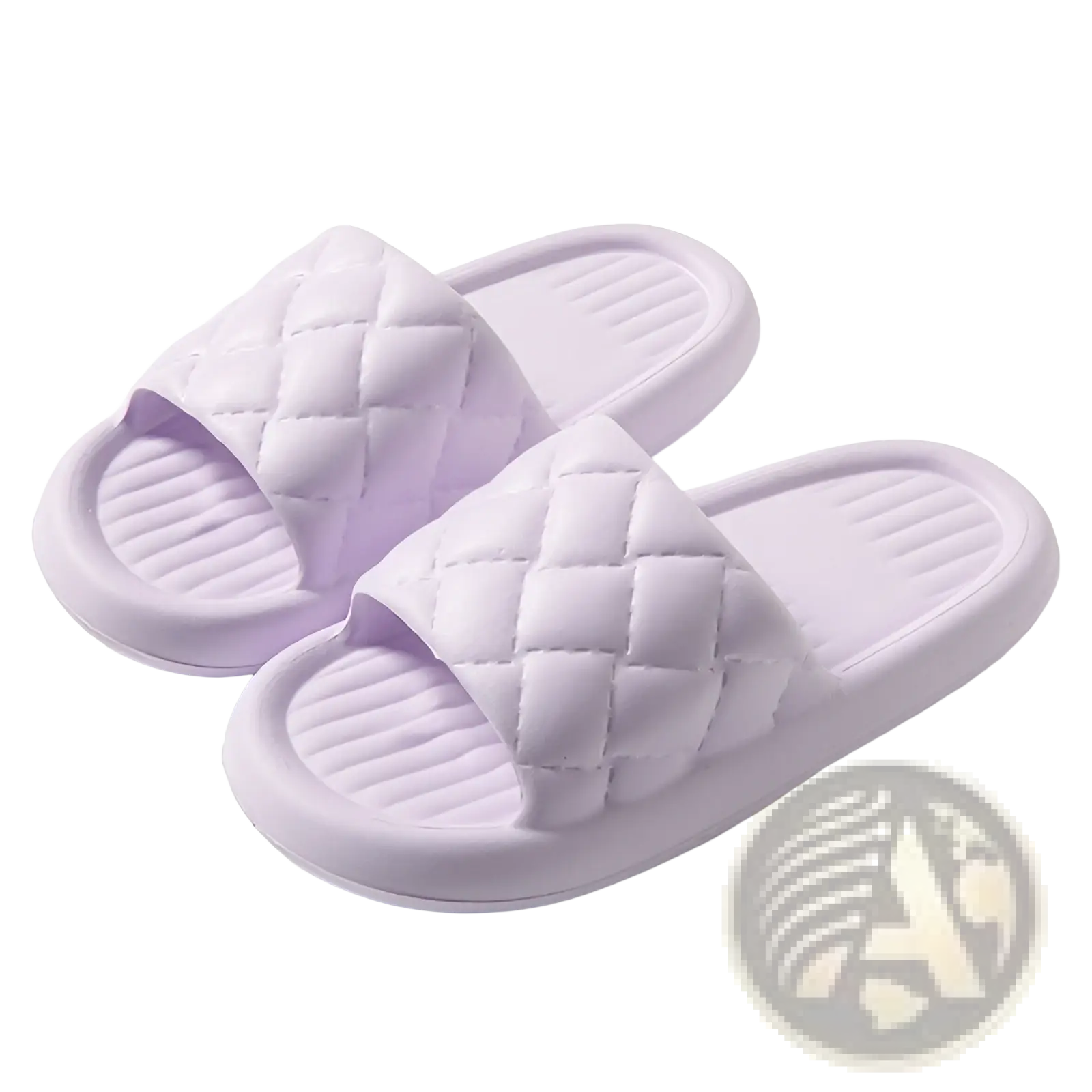 Lavender quilted non slip lightweight home slide sandals with soft padded design and textured rubber soles