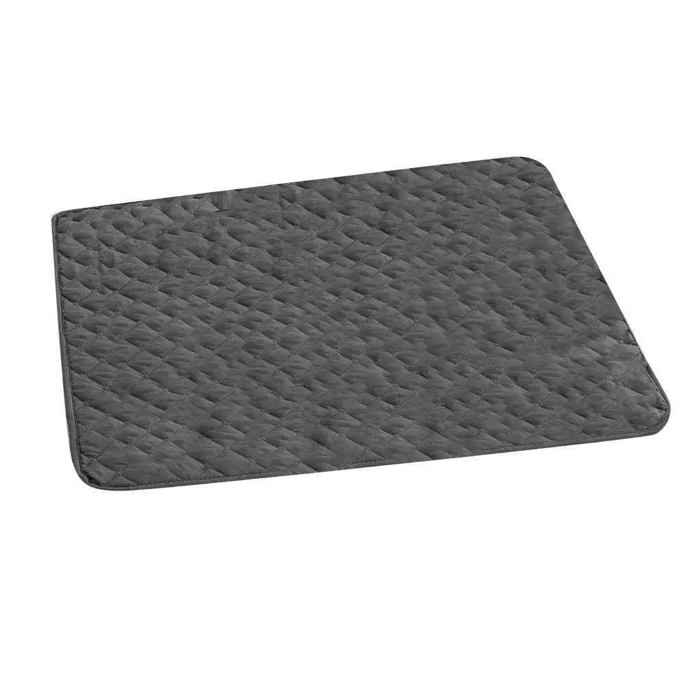 Dark gray quilted rectangular waterproof pet mat with diamond-stitched pattern for washable furniture protection