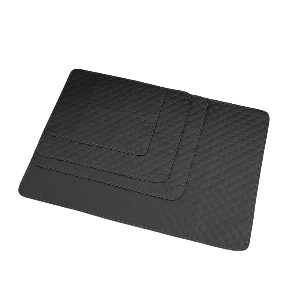 Set of three black quilted waterproof pet mat pads with diamond stitching washable furniture protectors