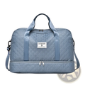Light blue quilted zuomanni travel duffel bag with top handles adjustable shoulder strap and shoe compartment