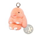Cute peach-colored plush bunny keychain with white paw pads and gold accents soft fuzzy animal pendant 15cm