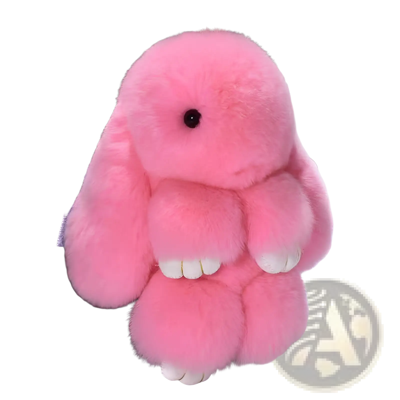 Pink fluffy rabbit plush keychain with white paw pads and black bead eyes soft fuzzy animal pendant 15cm